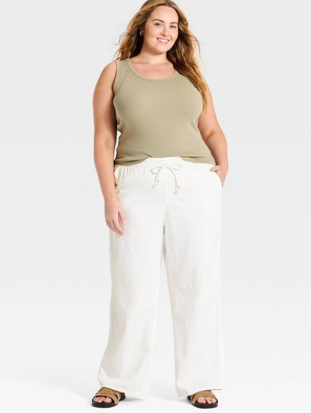 New Universal Thread White Cotton Linen Wide Leg Pants Women's Size Medium